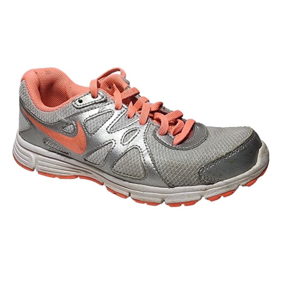 Nike Girls Revolution 2 Size 5Y Gray Mango Running Shoes Sneakers 555090-007